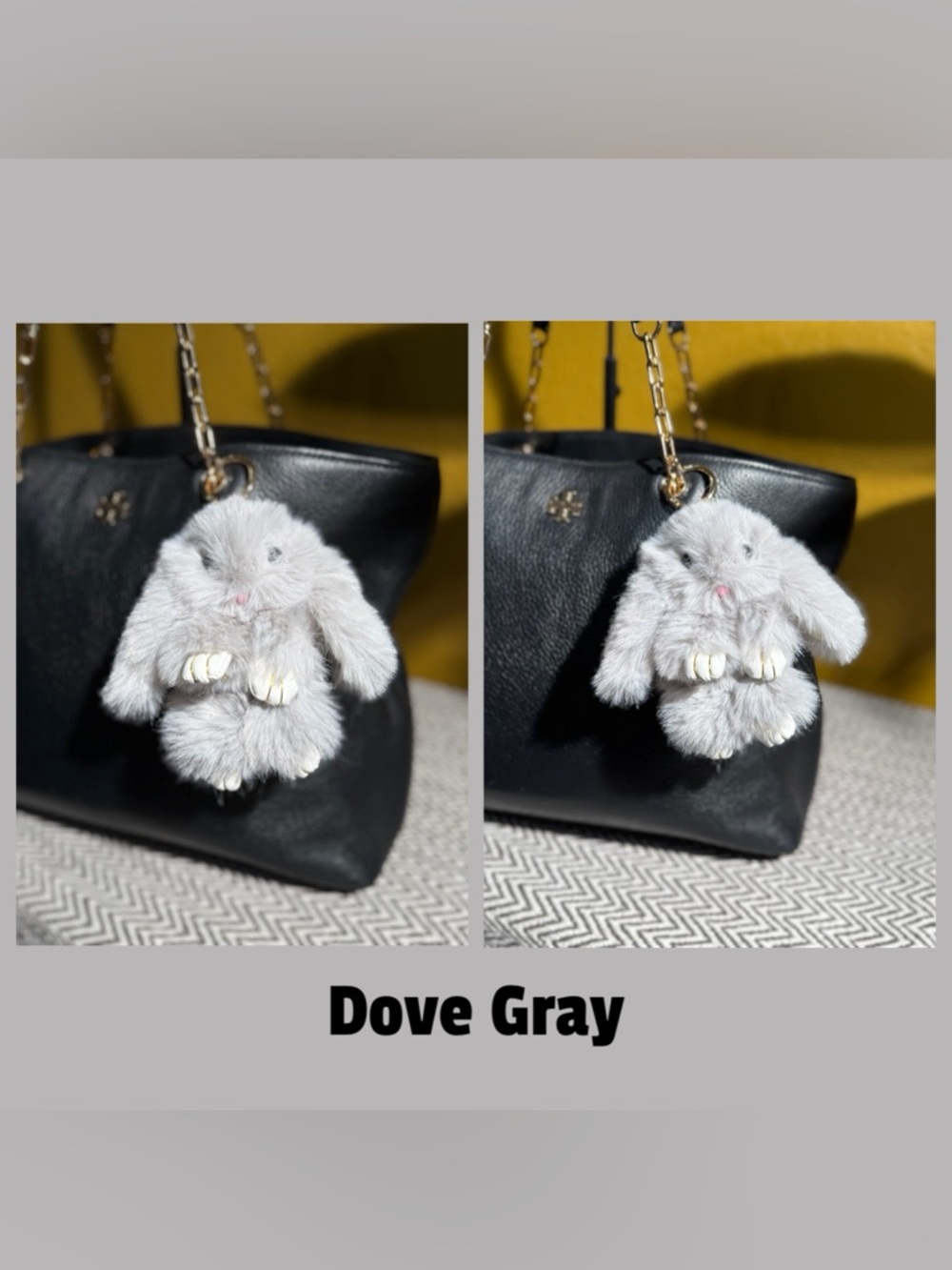 Faux Fur Bunny Bag Charm | Gray Shades & Gold Hardware - Choice of One - Picture 4 of 7
